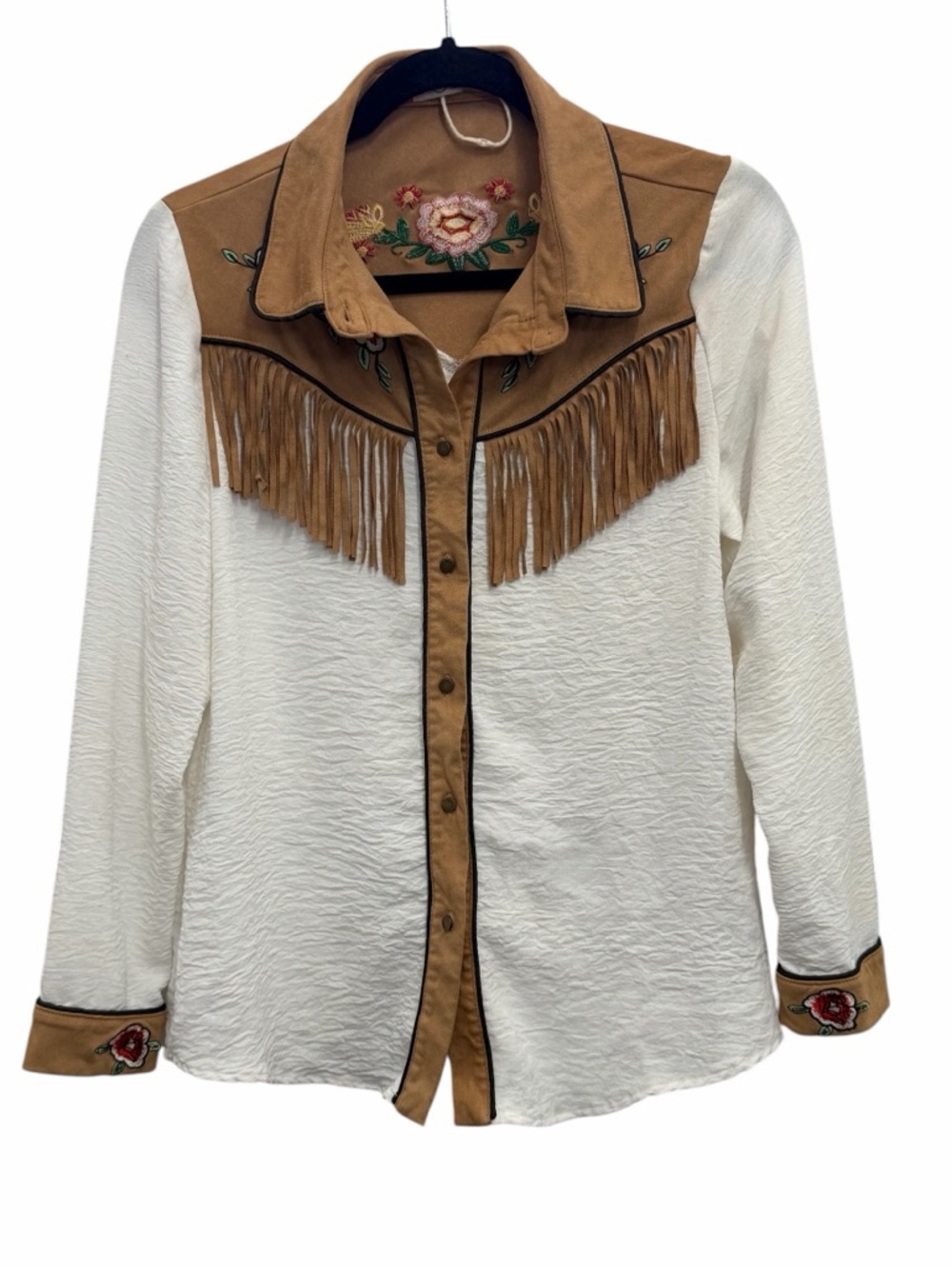 JOHN MOON Womens Fringe Western Long Sleeve Shirts Floral Embroidered - Picture 2 of 5